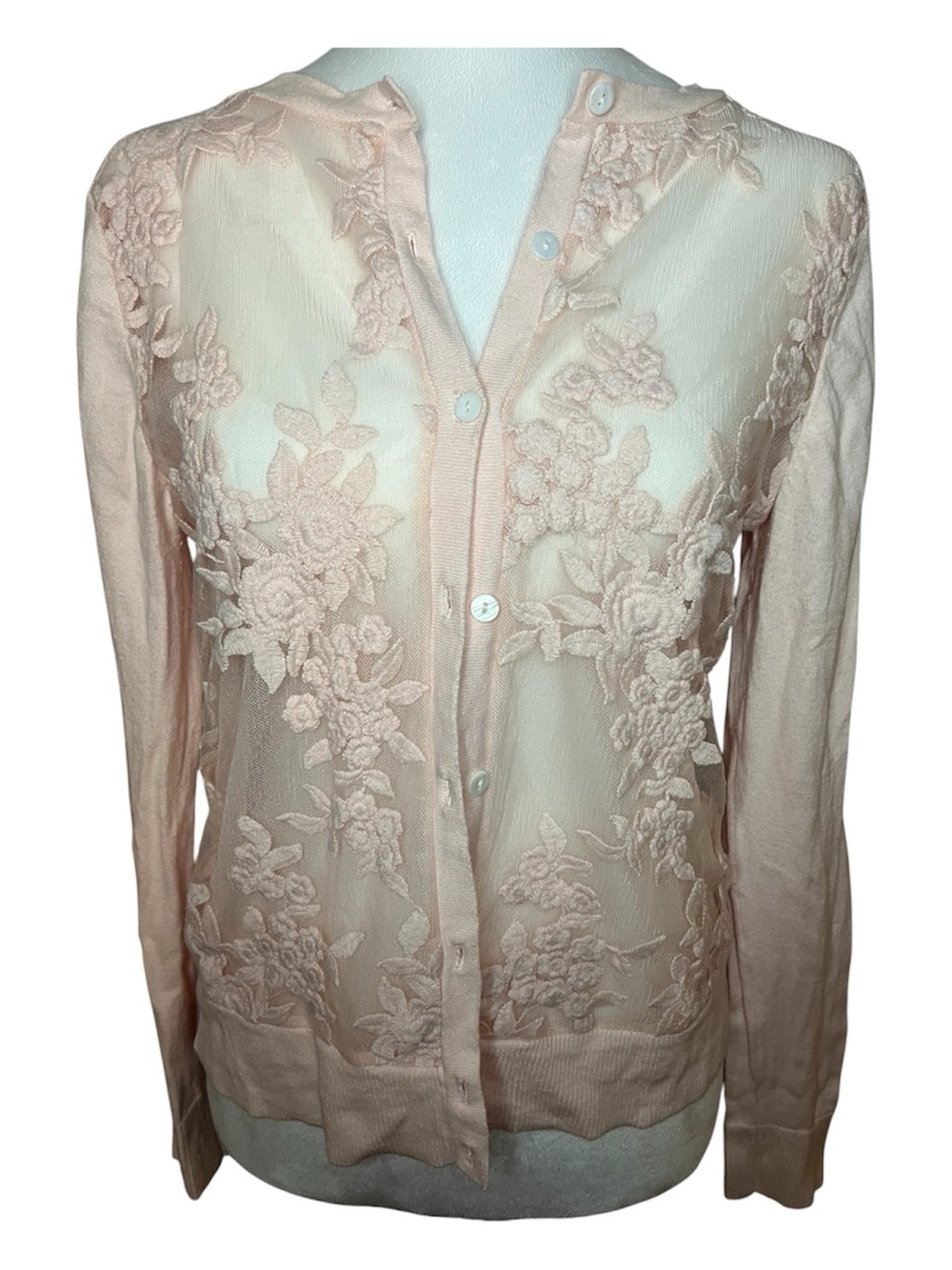 a new day Sheer Floral Embroidered Button-Front Cardigan